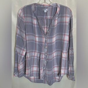 Croft & Barrow Women's Plaid Pink/ Gray/ White Soft Button  Up Shirt